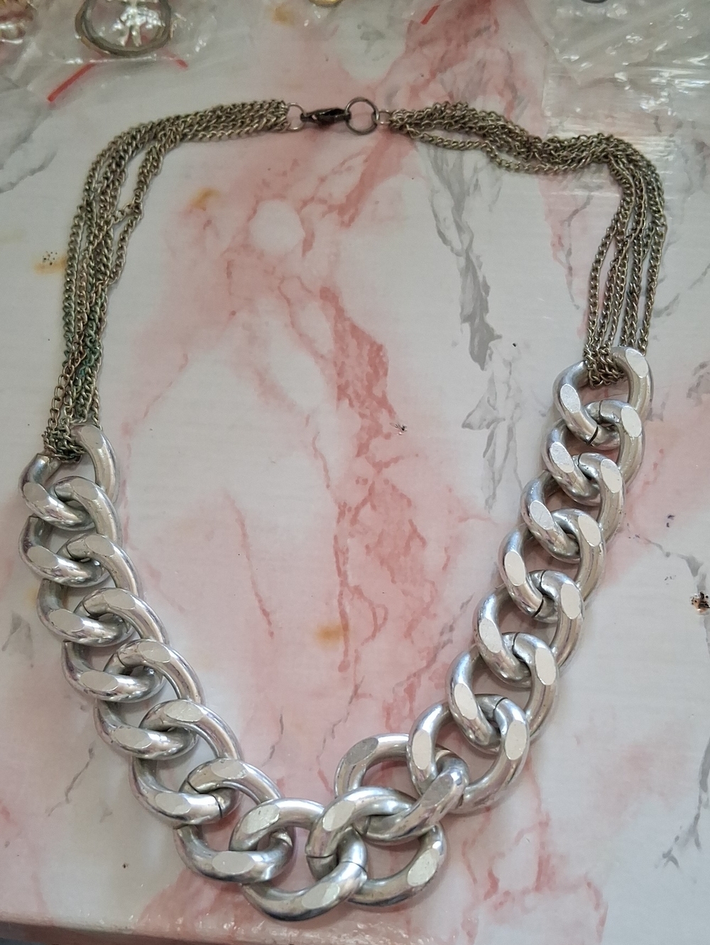 Source Unknown Polished Silver Multi-Chain Link Necklace